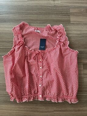 Parke x target Red Gingham Ruffle-Trim Sleeveless Button-Front Top
